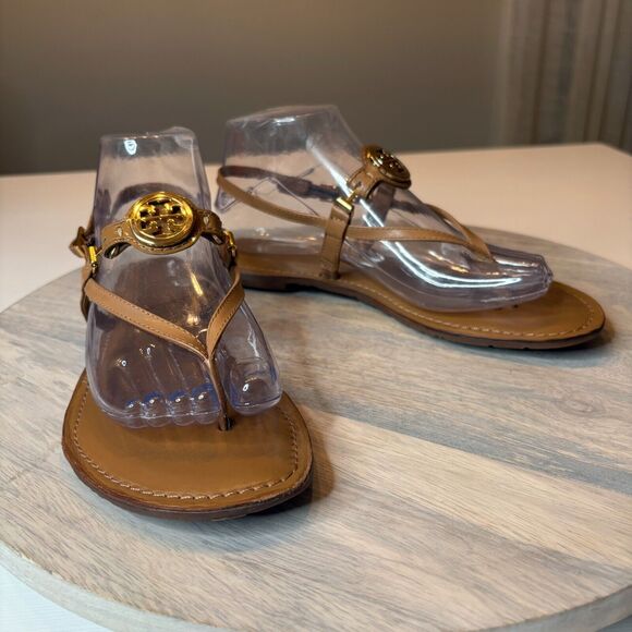Tory Burch Women's Ali Thong Royal Tan Leather Sandals with Box US Size 7.5 $195 - Picture 2 of 10